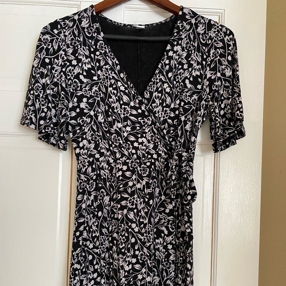 Black SP Floral Faux Wrap Dress